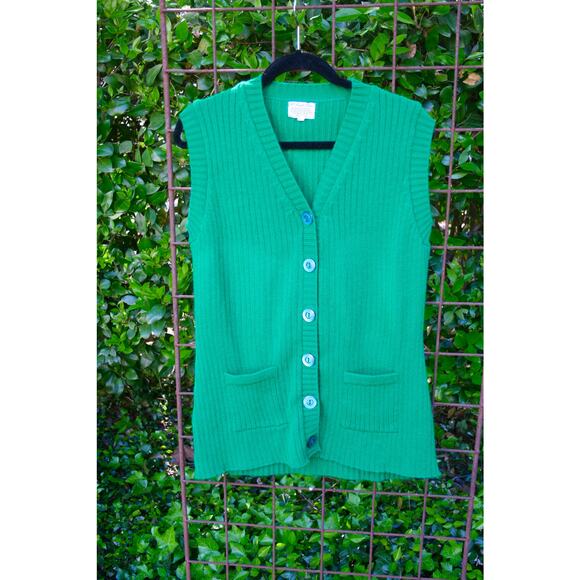 Vintage 70s Green Sweater Vest Button Indie Alternative Groovy Emo Punk Cosplay - Picture 10 of 11